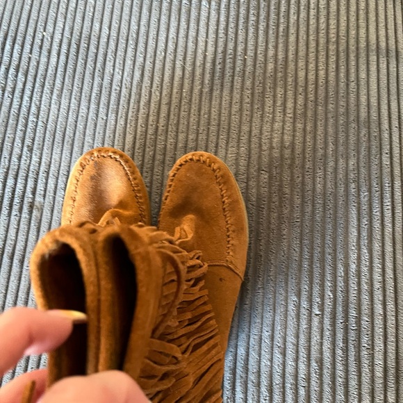 Fringe Genuine Leather Suede Wedge Boots - Tan - Picture 2 of 6